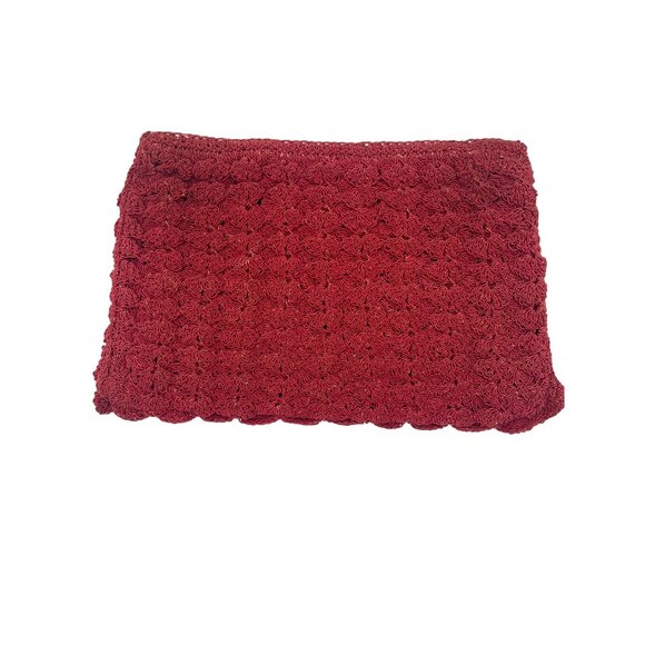 Handcrafted Red Crochet Clutch Purse Zip Closure & Satin Lining For Accessories - Picture 1 of 6
